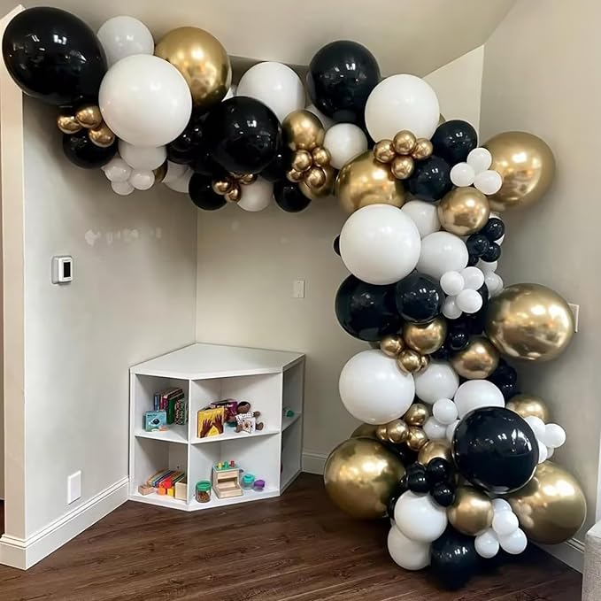 YMSZ Black and Gold Balloons, 67 Pcs 12 Inch Black White and Gold Confetti Party Balloons for Birthday, New Year, Graduation Party Decorations