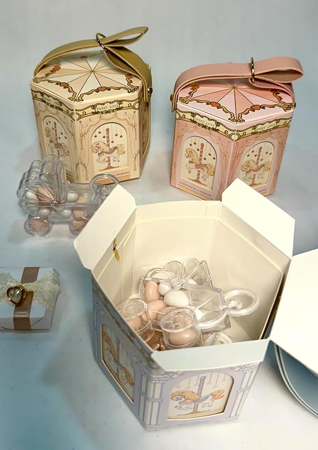 FavorsXtra - 10 Pcs Party Favor Boxes, Treat Containers, Candy Boxes, Favors boxes for a Wedding, Birthday, Baby, or Bridal shower, Full Moon Design Box. (Pink)