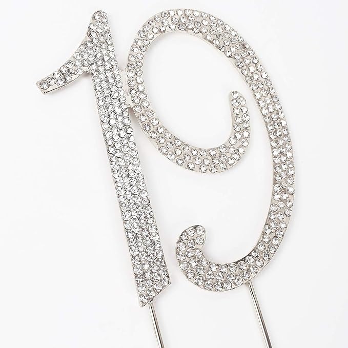 Bling Crystal Rhinestone 19 Birthday Cake Topper - Best Keepsake | 19th Party Decorations Silver