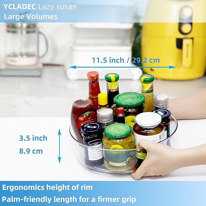 6 Pack Lazy Susan 11.5" Inch Turntable Organizer Organization Storage Container Bins Spice Rack Cabinet Rotating Condiment for Pantry Countertop Kitchen Vanity Bathroom Jewelry Holder Clear