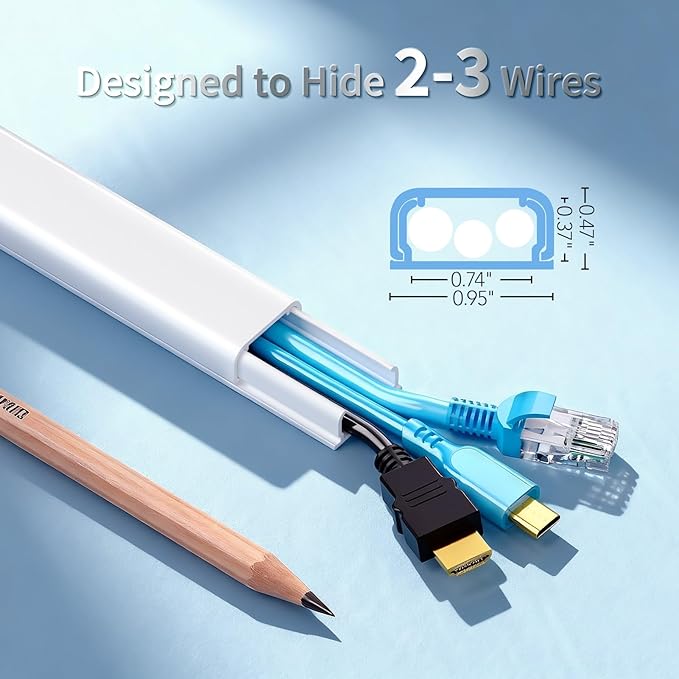 TV Cord Hider Wall, 141.7in Cord Covers for 2-3 Wires on Wall, Paintable Cable Hider Wire Covers for Cords on Wall, Self-Adhesive Cord Hider for Wall Mount Tv to Hide Cords, W0.94 H0.47in, White