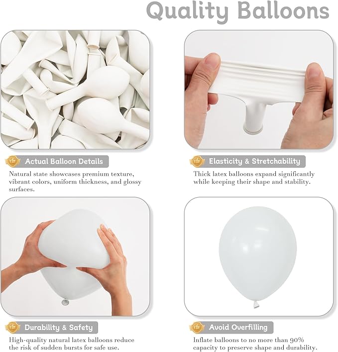 White Balloons 125 pcs Different Sizes Pack of 18 12 10 5 Inch Latex White Balloon Arch Kit Garland for Birthday Party Baby Shower Bridal Shower Graduation Wedding Decorations