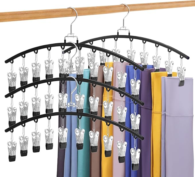 4 Pack Closet Organizers and Storage for Legging, Ginyoyo Metal Gym Clothes Legging Organizer w/40 Clips Holds 40 Leggings, Hangers Space Saving, Room Organization Essentials, Black