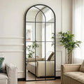 Dewfig 71"x32" Arched Window pane Full Length Mirror, Wall Mirror, Floor Standing Mirrors, Farmhouse Long Full Body Mirrors Wall Mounted for Living Room, Bedroom, Entryway, Fireplace, Black