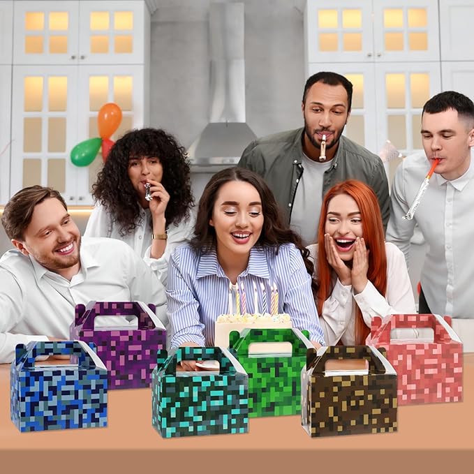 MinFyberd Pixel Party Favors Gift Boxes Video Game Themed Paper Goodie Candy Boxes Pixel Video Game Party Supplies for Boys Girls Gamer Pixelated Birthday Baby Shower Decoration Supplies 24pcs