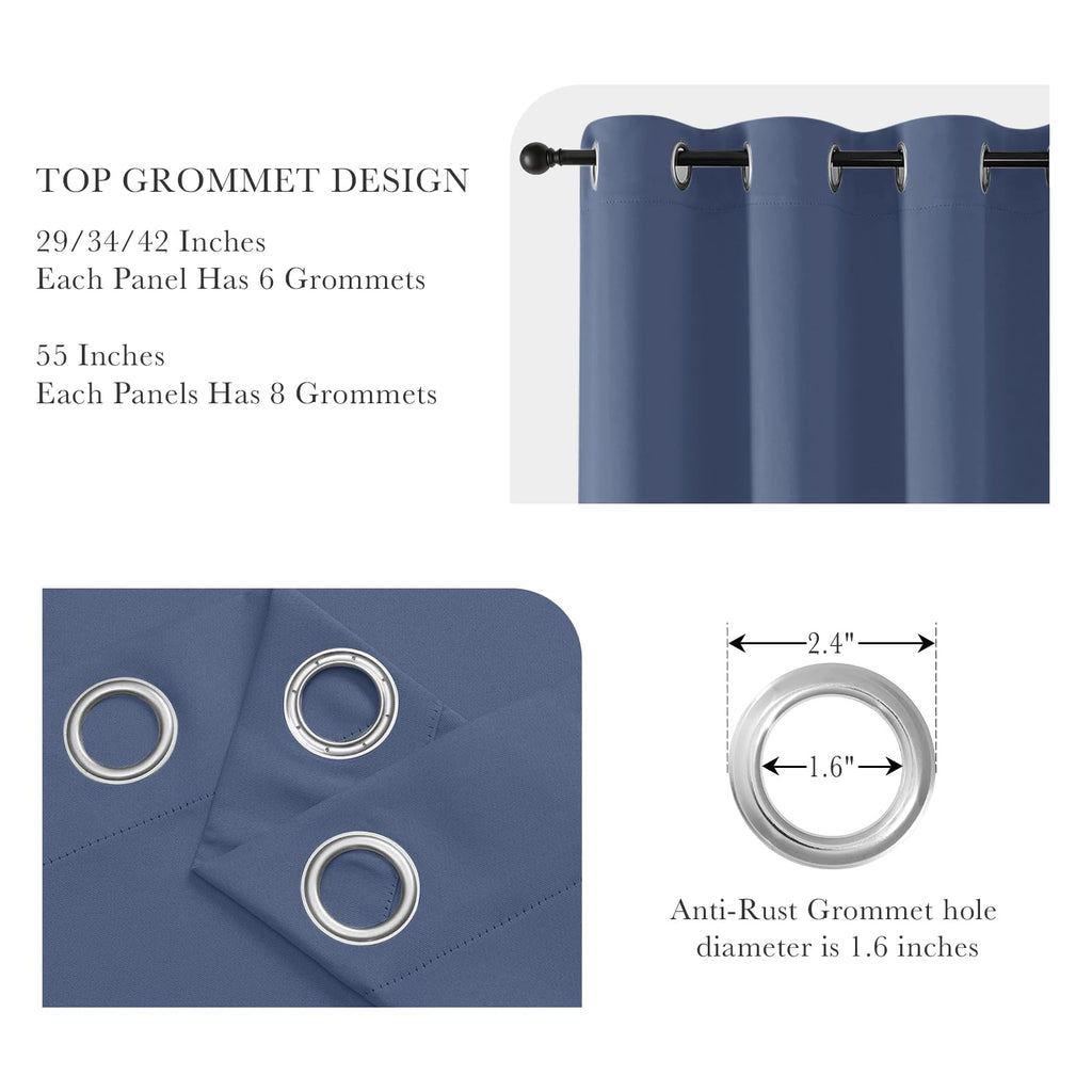 Blue Haze Short Blackout Curtains for Kitchen 45 Inch Length (2 Count)