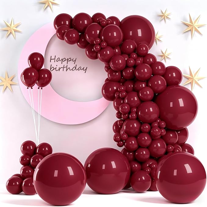 140pcs Burgundy Balloon Garland Arch Kit, 18/12/10/5 Inch Dark Red Maroon Balloons for Mother's Day, Graduation 2026, Wedding, Baby Shower, Birthday Party Decorations