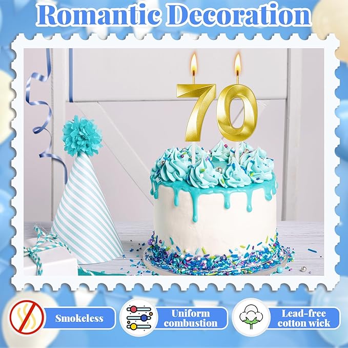 70th Birthday Candles for Cake,Birthday Decorations for Him Her,Number Candles for Cake Toppers Party Anniversary