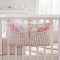 Gingham Crib Organizer Hanging Cotton Baby Bedside Hanging Storage Bag Storage Crib Organizer Baby Nappy(Beige)