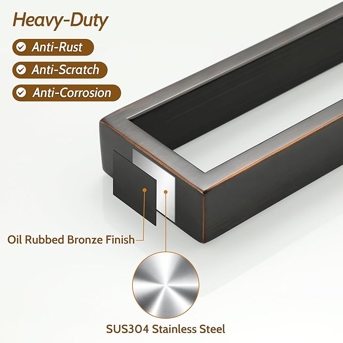 Sayayo Oil Rubbed Bronze Towel Bar for Bathroom, 8 Inch Hand Towel Holder Wall Mount Square Towel Ring SUS304 Stainless Steel Towel Rack