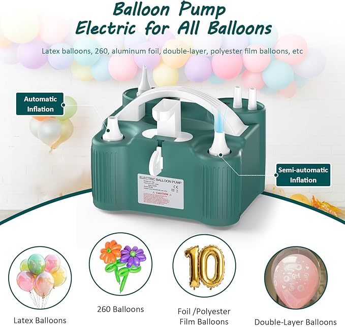 4-in-1 Balloon Pump Electric Balloon Pump Inflador De Globos Electrica Sports Balls Pump for All Balloons Latex Foil 260q Mylar Balloon, Air Cushion Pool Float Yoga Ball Inflator Balloon Machine