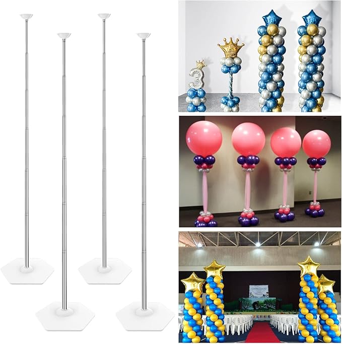 YALLOVE Balloon Column Stand Kit Set of 4, 7 Feet Height Adjustable Balloon Tower Pillar with Reusable Metal Telescopic Design for Birthday, Wedding, Baby Shower, Graduation Party Decoration