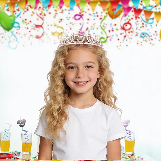 9th Birthday Decorations for Girls, Including Sash, Crown Tiara, Candles, Cake Toppers, 9rd Birthday Gifts for Girls
