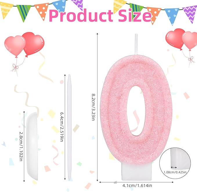 Pink Number Birthday Candles, Romantic Cake Glitter Pink Number Candles Anniversary Cake Topper Decoration Cute Birthday Party Supplies for Wedding Anniversary Celebration Supplies (0)