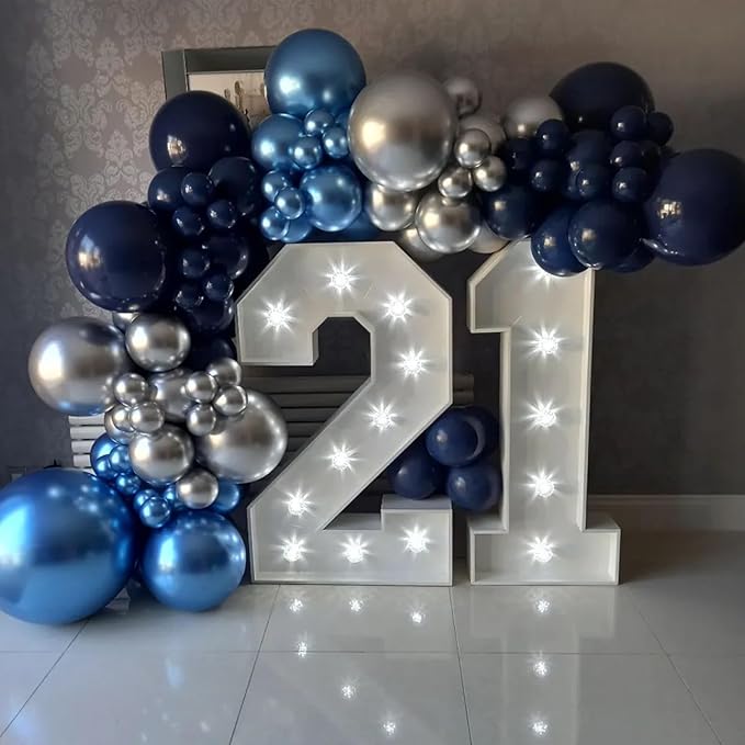 Blue Balloon Arch Kit, Navy Blue and Silver Balloons Garland Arch Kit with Different Size, Metallic Blue Silver Balloons for Birthday Baby Shower Graduations Class of 2026 Prom Decorations