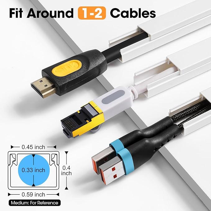 YesBes 116in Cord Hider Kit, Cord Covers for Wires on Wall, Cord Hider for Wall Mount tv, Paintable Cable Raceway, tv Cable Hider Wall kit, Wire Covers for Cords, W0.59in X H0.4in, White
