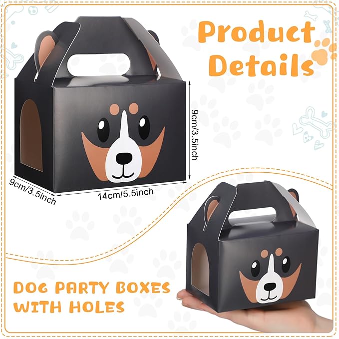 Fainne 24 Pcs Party Favors Boxes Foldable Treat Gift Boxes Candy Goodie Cases Decorations Adopt Pet Gift for Birthday Wedding Bridal Shower Party Favors(Cute Dog)