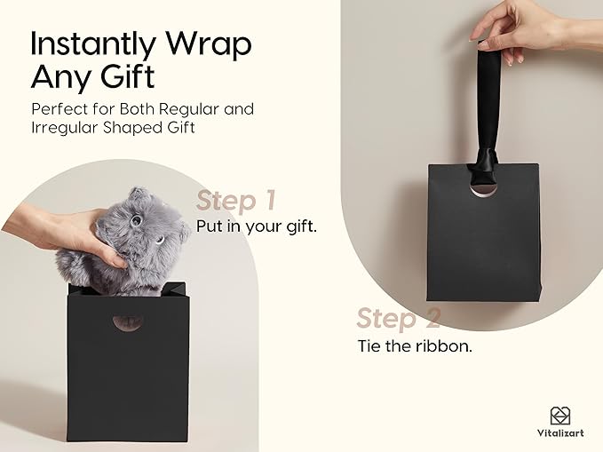 Vitalizart Paper Gift Bags With Ribbon Handles Set of 10 Black Bulk Reusable For Gift Wrap Girls Kids Birthday Bridal Shower Party Favors Goodie Bags Candy Christmas 5.91"x3.54"x7.28" Small