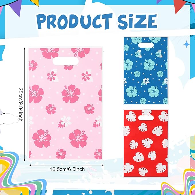 Eccliy 30 Pcs Hawaiian Party Favor Bags Cartoon Luau Goodie Bags Candy Gift with Handle for Animation Theme Part Decoration