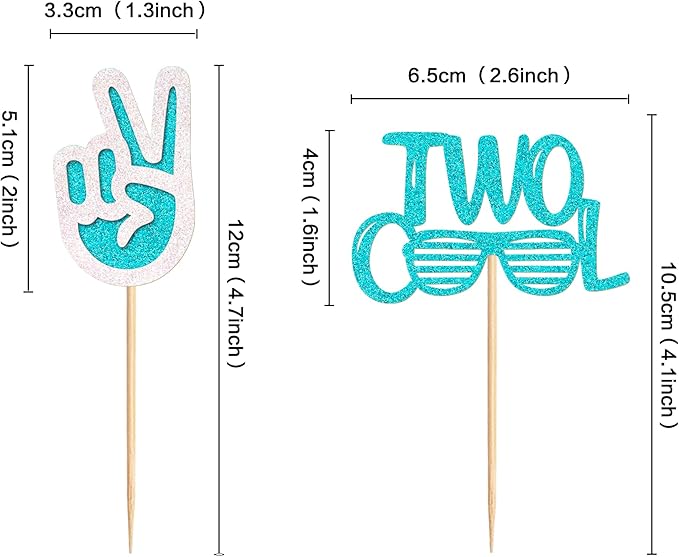 Ercadio 24 Pack Two Cool Cupcake Toppers Glitter Blue Two Cool Happy 2nd Birthday Cake Picks Baby Shower Kids Second Birthday Party Cake Decorations