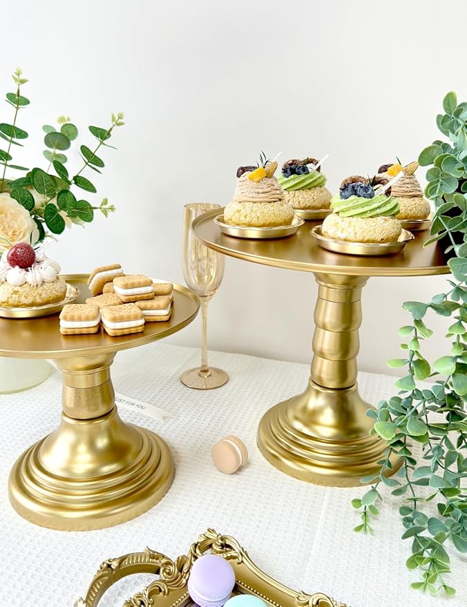 3 Pcs Gold Cake Stand Set Round Plastic Cupcake Stand Holder Dessert Table Display Set, Dessert Serving Platter for Tea Party, Birthday, Wedding, Baby Shower