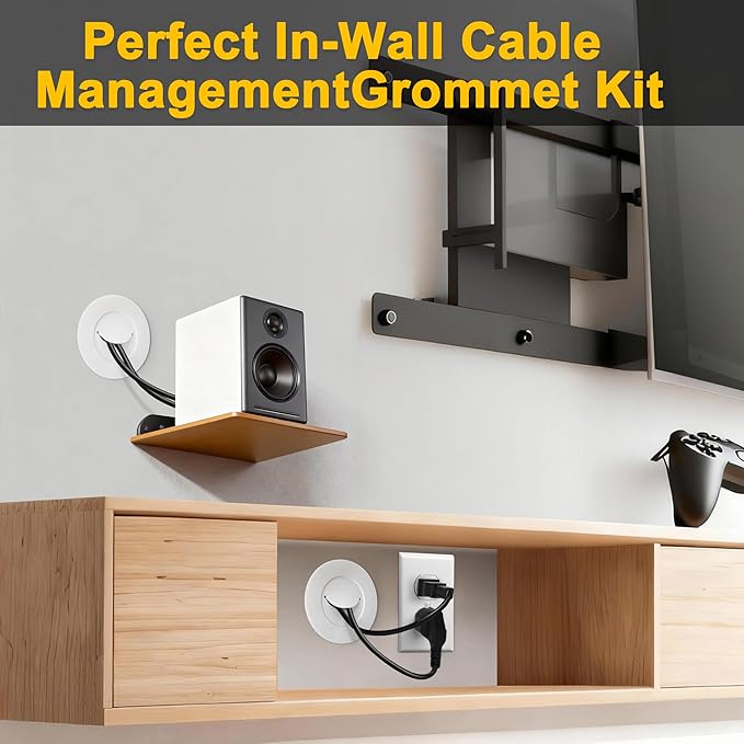 ZhiYo in-Wall Cable Management Kit for TV, White TV Cord Hider for Wall Mounted TV, Behind Wall Cable Management Kit, Cord Concealer Kits with 2 Wire Pass Throughs and 1 Hole Saw Drill Attachmen