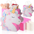 Kolldenn 24 Pack Unicorn Party Favor Bags Goody Bags with 48 Pcs Cardstocks and Handles for Unicorn Birthday Party Gift Goody Treat Candy for Unisex Favors