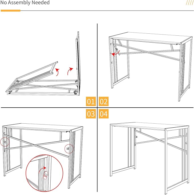 Lutown-Teen Folding Computer Desk 40 inch Writing Gaming Computer Camping Table, No Assembly Required Home Office Desk, Espresso