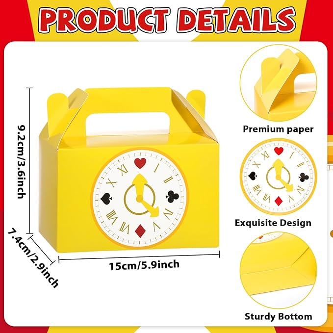 Wonderland Party Decorations Boxes Wonderland Paper Gift Boxes Tea Party Goodie Snack Treat Box with Handles for Tea Theme Parties Fairy Birthday Baby Shower Favors Supplies Decorations（12Pcs）