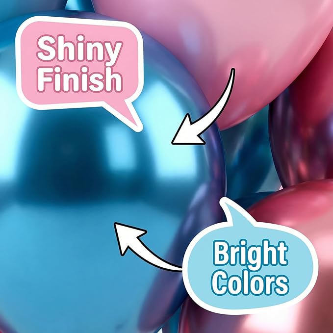 Gender Reveal Balloons,Pink and Blue Balloons Set,60Pcs 12 Inch Metallic Pink and Metallic Blue Balloon for Baby Shower Birthday Party Boy or Girl Gender Reveal Decorations