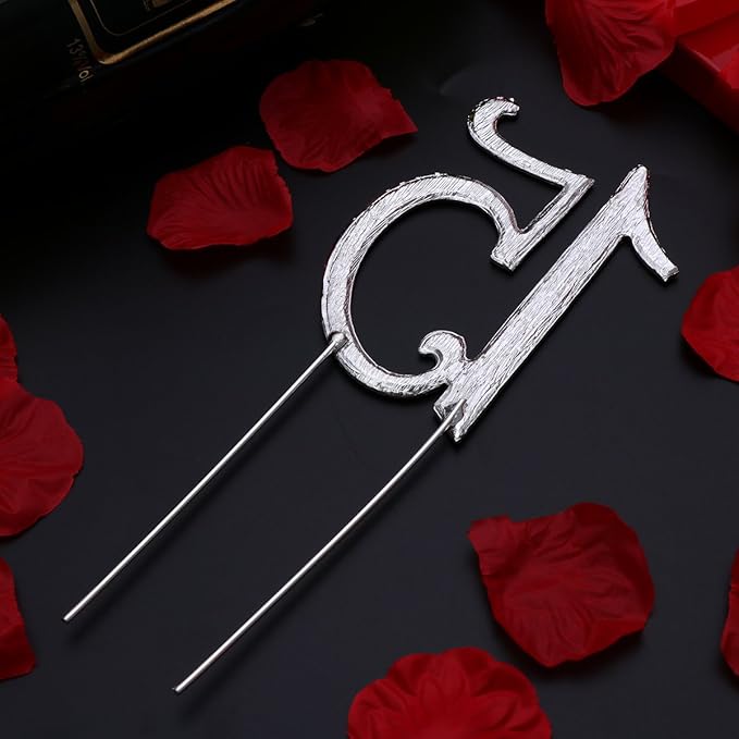 JANOU 15 Cake Topper Number 15 Crystal Rhinestones 15th Cake Decoration for Birthday Anniversary Party Decoration (Silver)