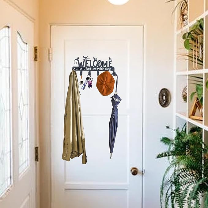 Key Holder Wall Mount with 6 Hooks, Welcome Dogs Key Rack Organizer for Entryway, Kitchen, Office - Rustproof, Waterproof - Easy Installation,Gift for New Homeowners - 9.8inch/25cm
