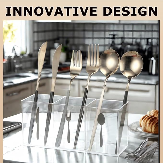 Silverware Organizer Countertop,Acrylic Small Silverware Caddy for Countertop,Knife Fork and Spoon Organizer for Kitchen Storage,Cabinet and Dining Room