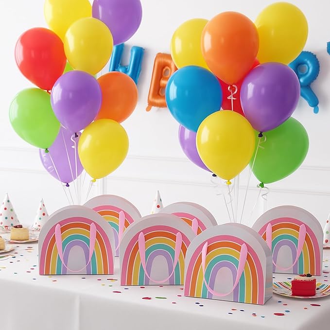 AmazingSpark 24 Pcs Rainbow Party Favor Bags 7.9 x 6.7 x 3.9 Inch Rainbow Gift Goodie Bags with Handles Colorful Treat Candy Gift Wrap for Birthday Baby Shower Wedding Party Favors Supplies