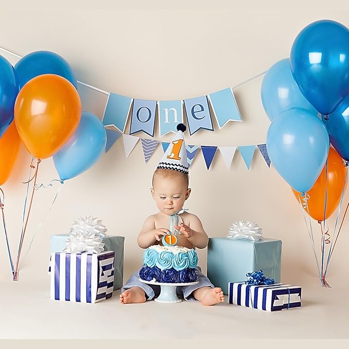 HILAVO Blue and Orange Balloons, 60PCS 12 Inch Royal Light Blue and Orange Beige Balloon Confetti Balloons for Kids Space Theme Party Baby Shower Birthday Graduation Party Decoration