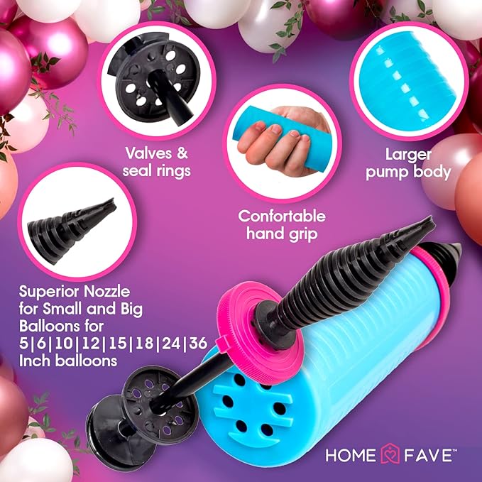 Balloon Pump Balloon Arch Kit Set of 8 Balloon Pump, Dual Action Hand Held Inflator Pump - Includes 2 Air Pump for Balloons 32Ft Balloon Arch Strip 200 Dot Glue