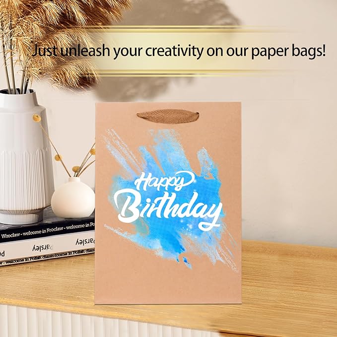 SHIPKEY 10pcs Kraft Paper Bags 8x4x11 Inches, Brown With Tissue Paper, Shopping, Retail, Gift With Soft Cloth Handles