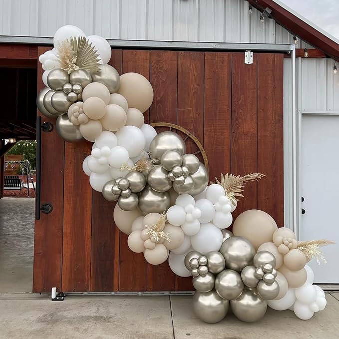 Sand White Gold Balloon Arch Kit, White Beige Chrome Gold Balloons Cream Balloons Metallic Gold Balloon for Boho Neutral Wedding Bridal Shower Birthday New Year Decorations.