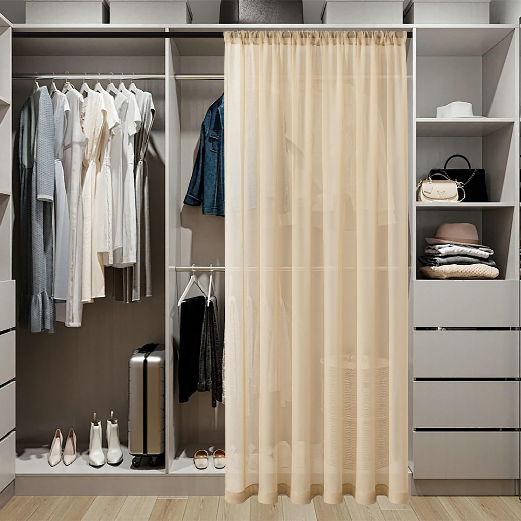 Sheer Door Curtain Closet Linen Textured Curtain Sheers Doorway Light Filtering Voile French Door Rod Pocket Curtains Patio Glass Doors