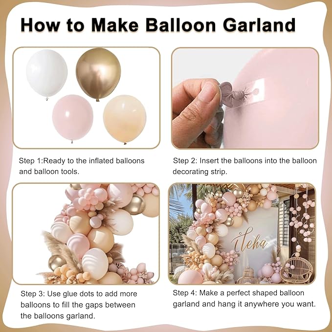 Dusty Pink White Nude Balloon Arch Kit, Pink and Gold Balloons With Light Pink White Nude Champagne Gold Balloons for Valentines Day Boho Engagement Wedding Bridal Shower Birthday Decorations