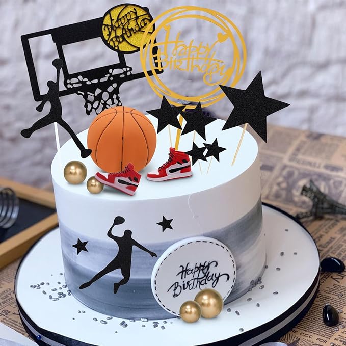Basketball Cake Toppers 17pcs Basketball Star Themed Cake Decorations for Boy Sport Cake Topper Party Decorations Supplies