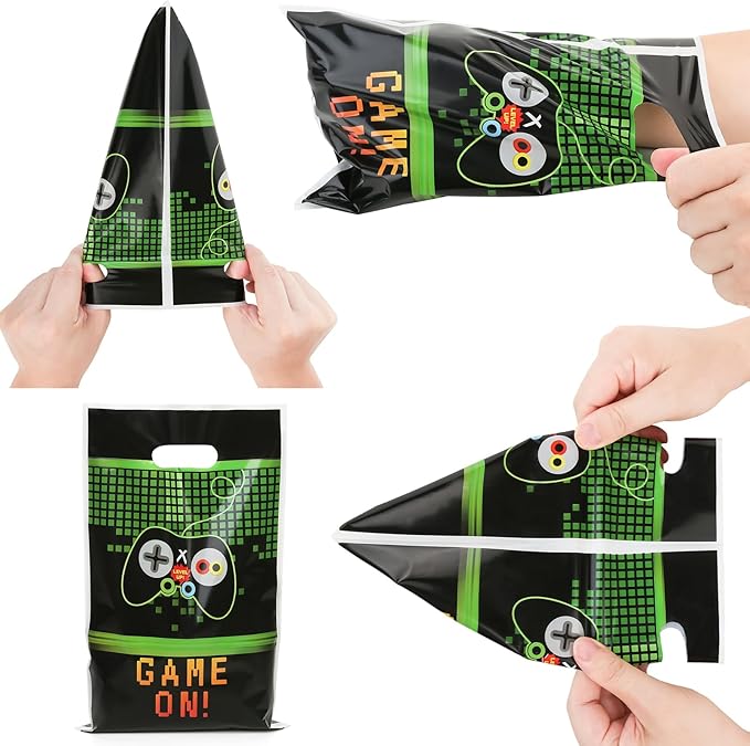 PintreeLand 40PCS Video Games Party Favor Bags, Game On Plastic Goodie Candy Treat Loot Gifts Bags for Video Game Themed Birthday Party Supplies Decoration