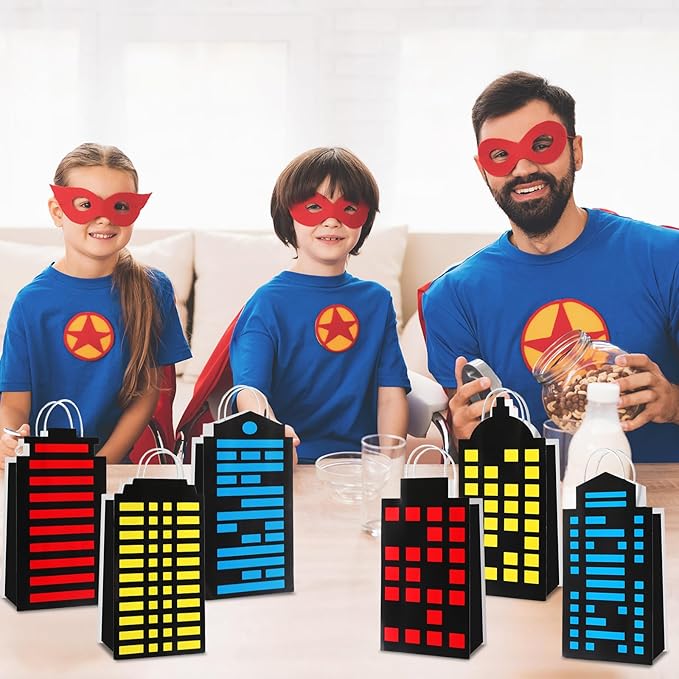 CHUNNIN 24Pcs Skyscraper City Party Favor Bags for Super Themed Hero Party Decorations City Skyline Buildings Treat Bags Hero Parties Candy Goodies Bag for Boys Girls Birthday Baby Shower Supplies