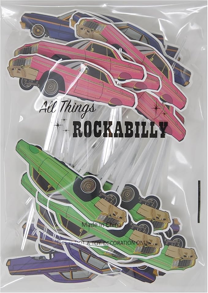 24 PCS Lowrider Cupcake Toppers - Lowrider Party Decorations - Cholo Theme Party - Lowrider Car Birthday Decorations - Pink, Blue, Green, Purple