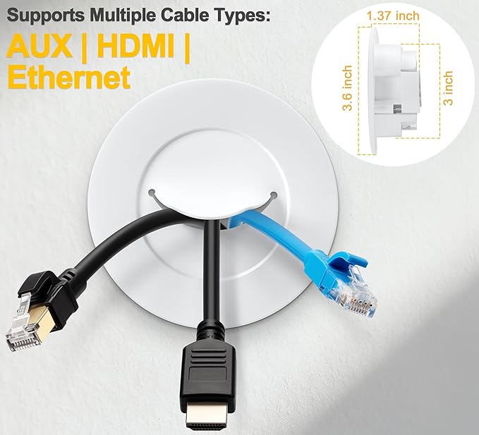 ZhiYo TV Cord Hider for Wall Mounted TV, in Wall Cable Management Kit for TV, Black Behind Wall Wire Management Kit, Cord Concealer Kits with 2 Wire Pass Throughs and 1 Hole Saw Drill Attachmen