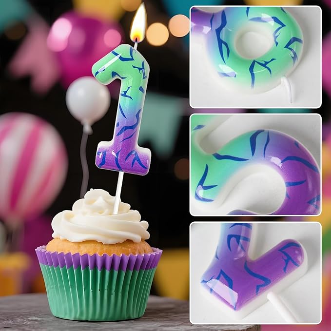 Number 1 Birthday Candle for Cake – Purple Green Gradient Number Candle with Mystic Rune Pattern, Decorative Cake Topper for Anniversary & Celebration