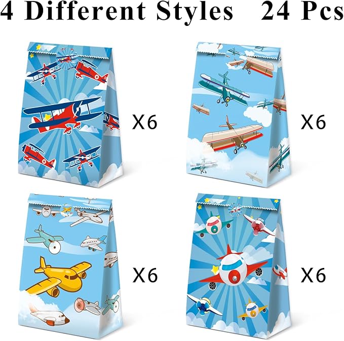 24Pcs Plane Party Bags Airplane Birthday Party Supplies Planes Party Decorations Airplane Gift Bag Airplane First Birthday Decorations