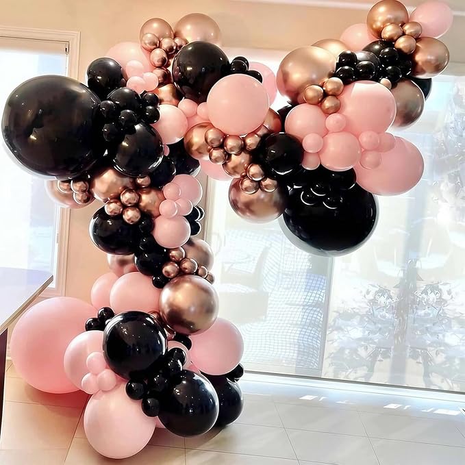 Rose Gold and Black Balloons, 60Pcs 12Inch Metallic Pearl Rose Gold Black Balloons Confetti Balloons for Graduation Women Girl Birthday Party Baby Shower Engagement Wedding Bridal Shower Decorations