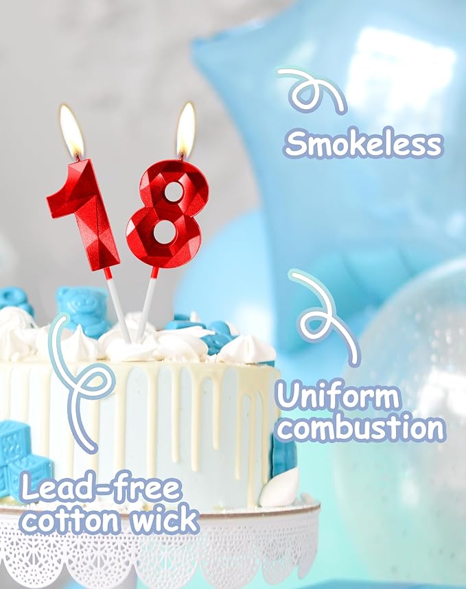Red Birthday Candles for Cake, Number 50 Candle for 50th Birthday Decorations, 3D Design Cake Topper Decorations for Women Men Birthday Theme Party Anniversary Celebration Supplies
