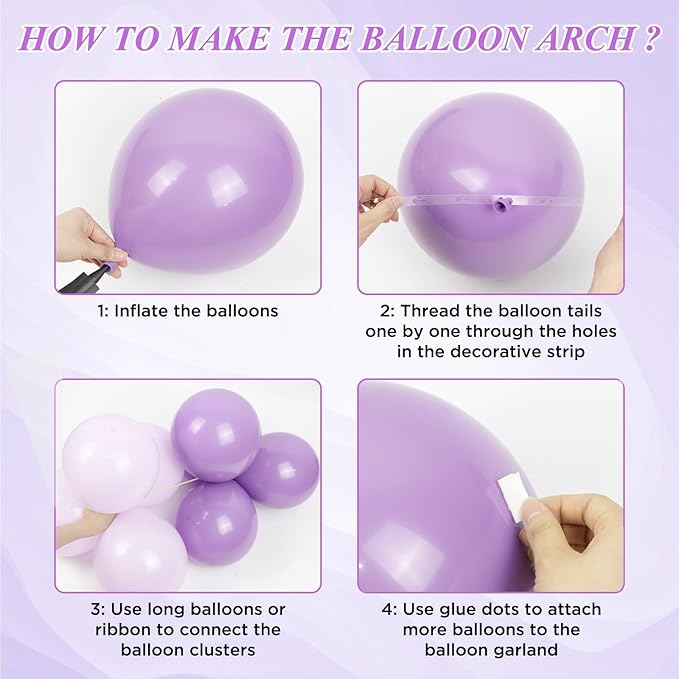 147pcs Purple and Gold Balloon Arch Kit, Party Decorations with Purple Light Purple Dark Purple Metallic Purple Balloons for Birthday Wedding Baby Shower Party Decoration Women